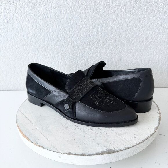 Lane Boots Womens Western Flats 8 MARTINGALE Black Suede Cowgirl Loafers Slip On - Picture 1 of 11